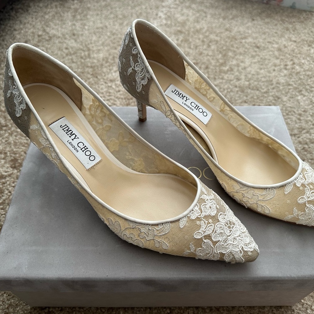 NWT- Jimmy Choo White Lace Heels